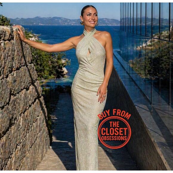 Zara Dresses & Skirts - Zara Gold Metallic Halter Midi Dress Bodycon Evening Dress NWT M